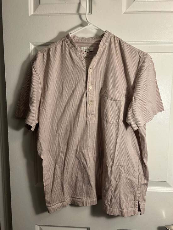 Club Monaco Other - Club Monaco Striped Short Sleeve Grandad Collar Popover Shirt